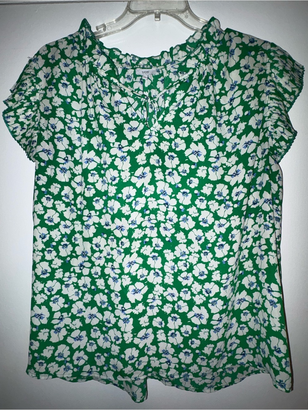 Green Floral Ruffle Sleeve Women's Top
